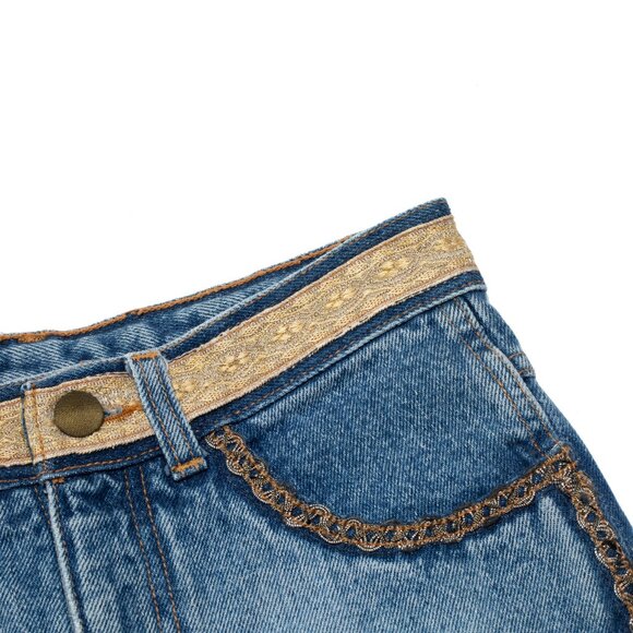 Fiorucci (Italy) 80s, Ring-Spun Indigo, Jacquard Braid, Gold Lace Overlay - Picture 2 of 11